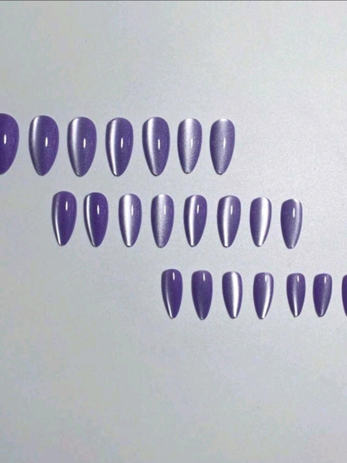 24 PURPLE GALAXY CAT EYE Press on nails kit with glue Medium almond gel mani
