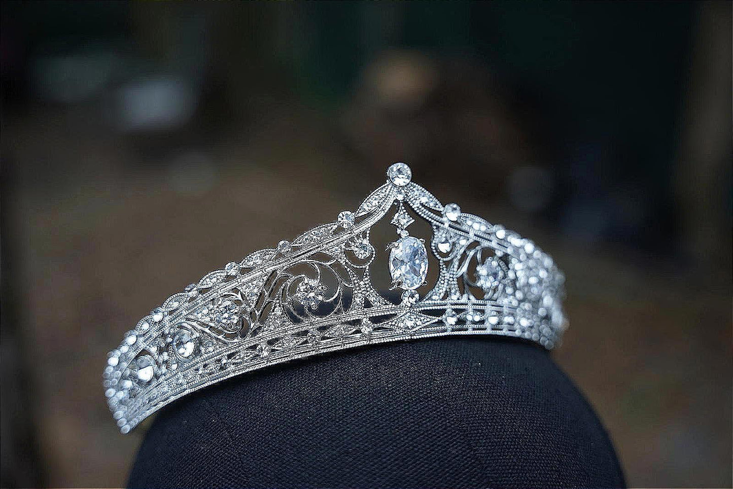 Oval Gem Vintage Silver Crystal Tiara Bridal Crown Birthday Wedding