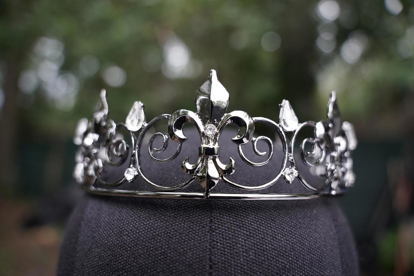 Nola Fleur de lis Dark Metal Circle Crown Bridal Crown Birthday Wedding Gift Diadem unisex king