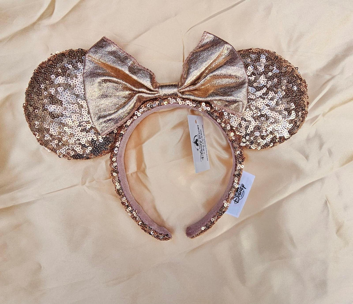 Rose Gold Sequin Bow Minnie Ears Headband Sparkly Bling NWT