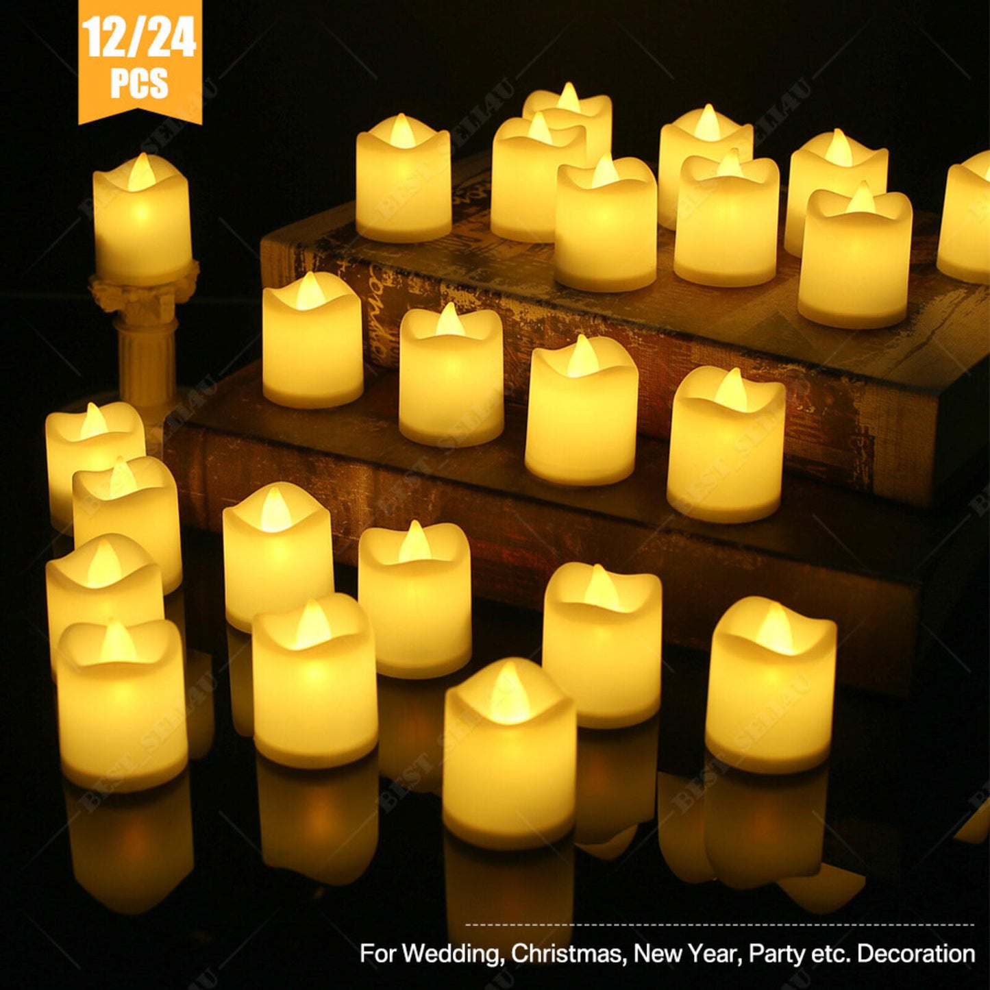 12PCS Flameless LED Tea Lights Votive Candles Lamp Decor Battery Operated Set