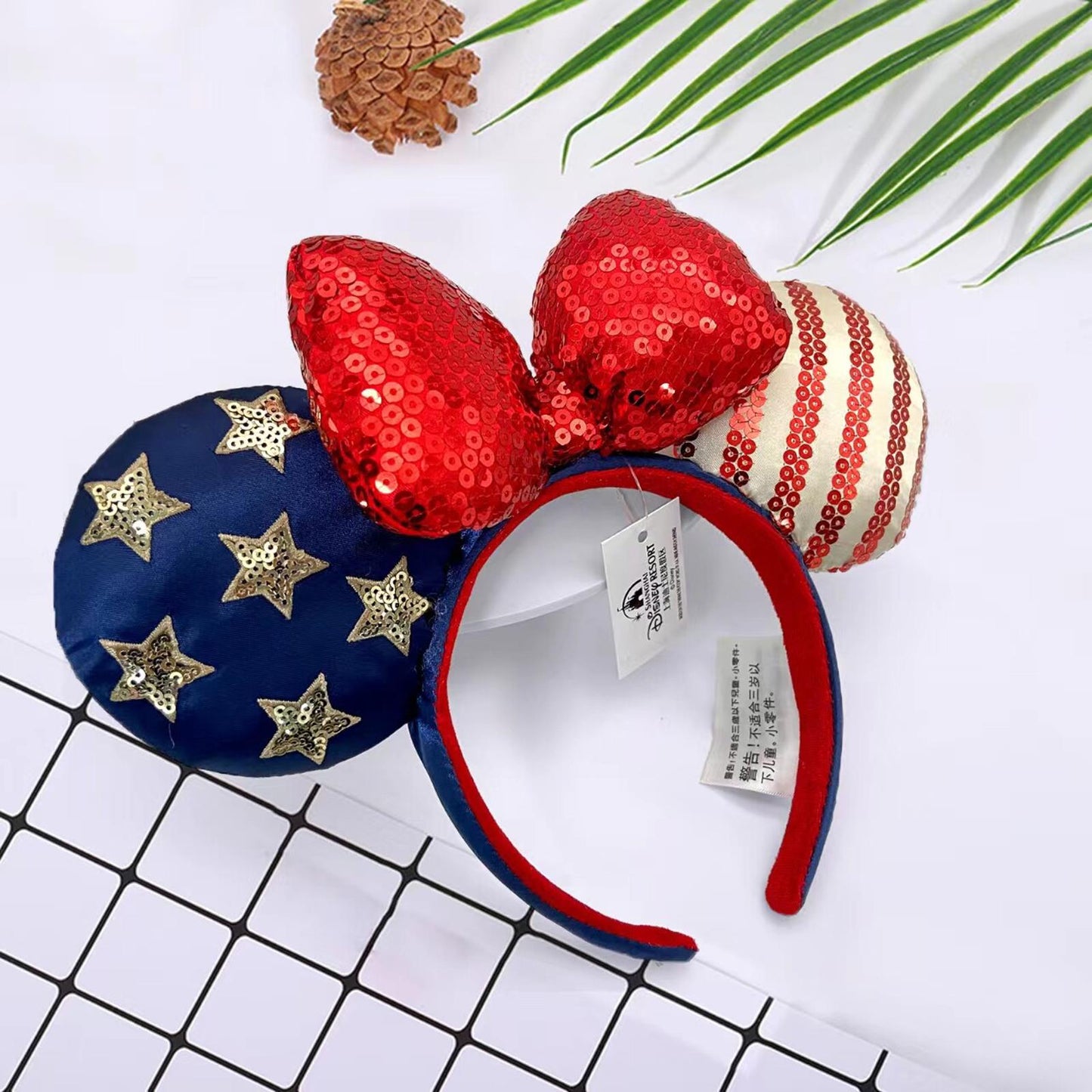 Disney Parks Bow Minnie Ears Stars USA Flag Sequins Mickey Mouse Headband 2022