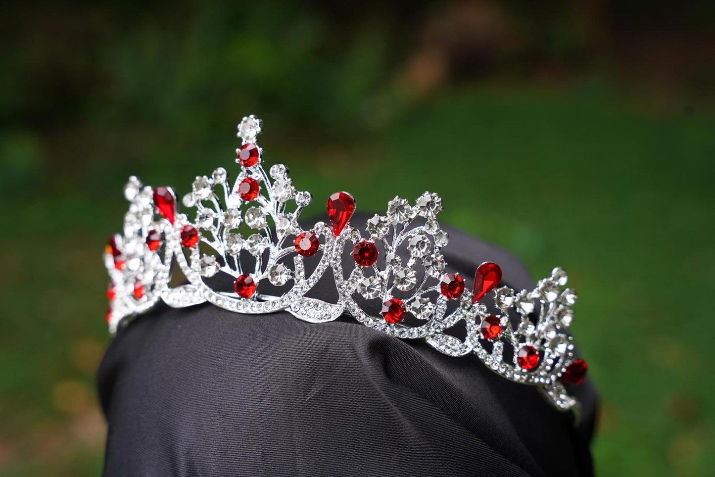 True Red Crystal Tiara Silver Bridal Crown Birthday Wedding Gift Diadem prom