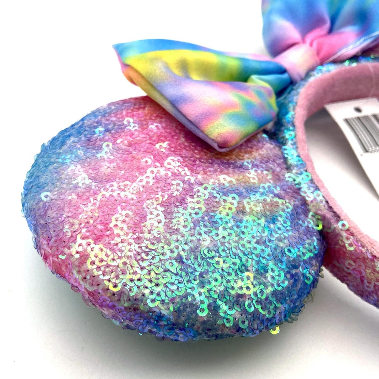Disney Parks Tie Dye Pastel Ears Headband Pink Blue Gradient Sequin Bow