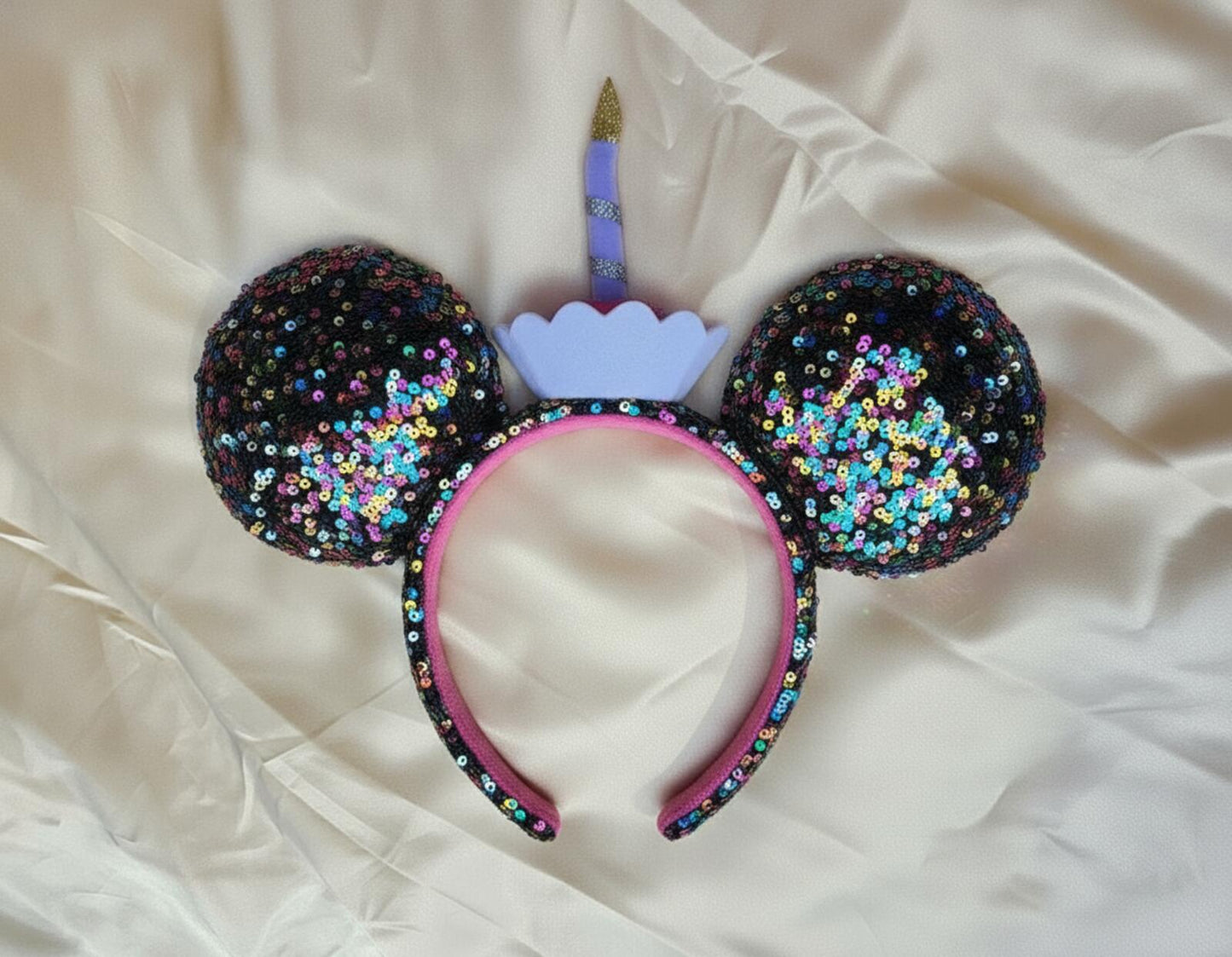 Happy Birthday Minnie Mickey Ears Cupcake Cake Sequined Headband