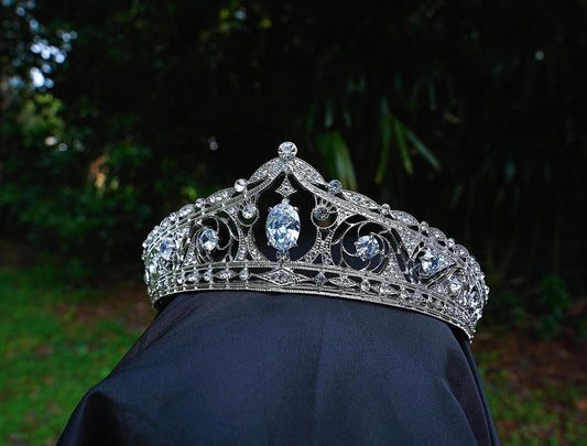 Vintage Silver Oval Crystal Gem Bridal Crown Birthday Wedding Gift Diadem