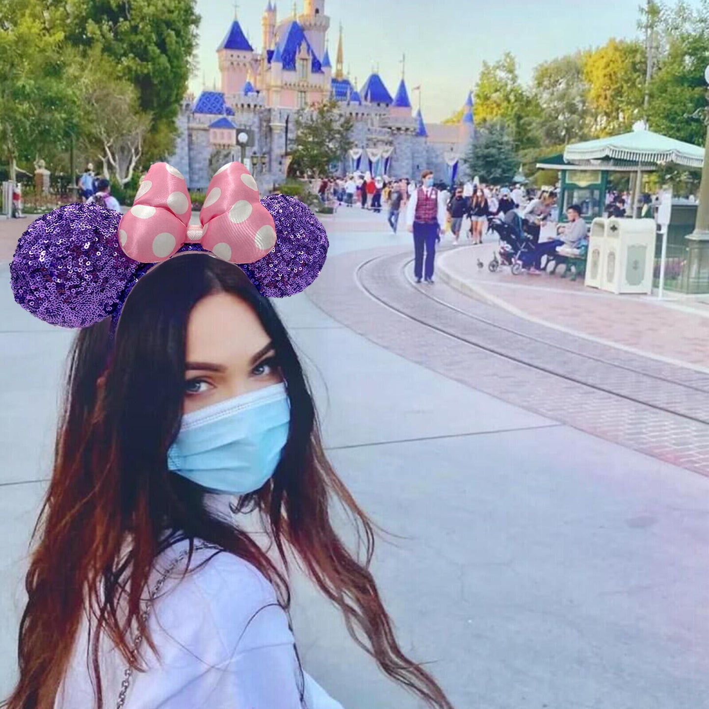 Purple Sequin Pink Polka Dot Bow Minnie Mickey Mouse Ears