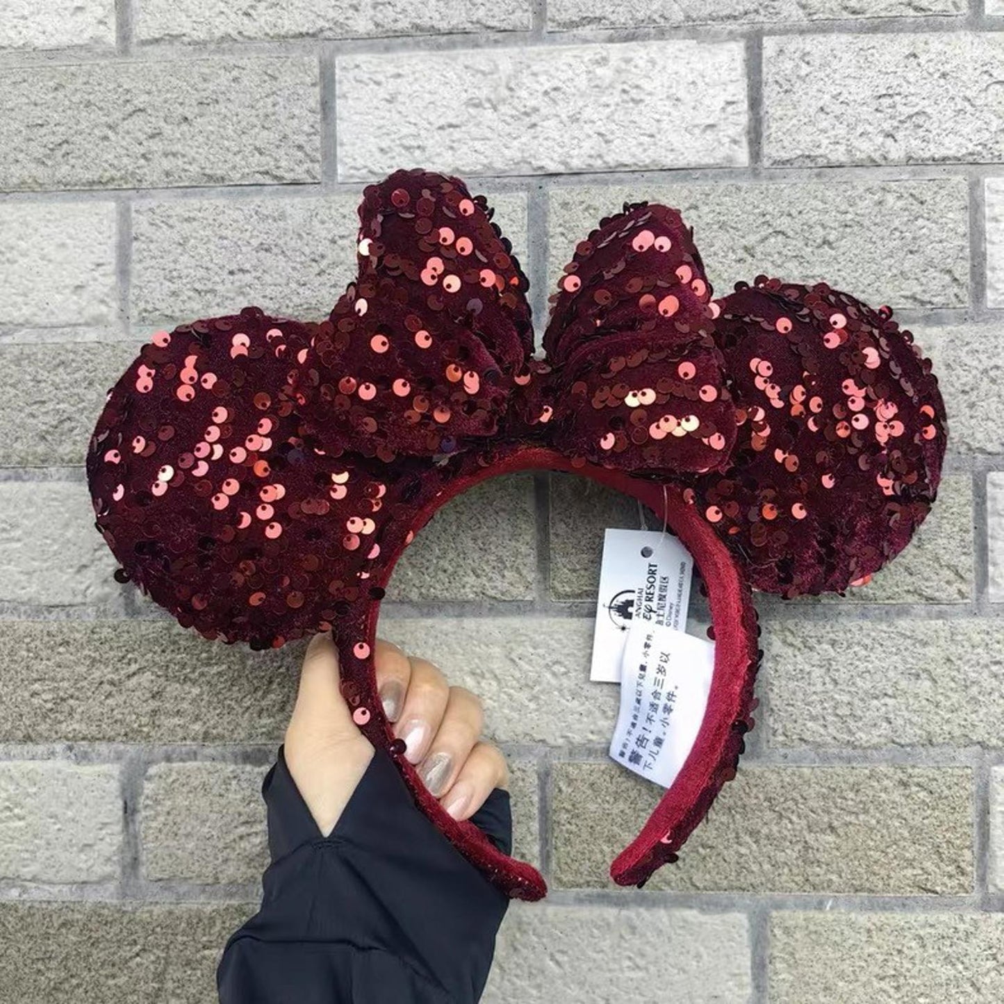 Disney Parks Dark Red Sequin Minnie Ears Headband Burgundy