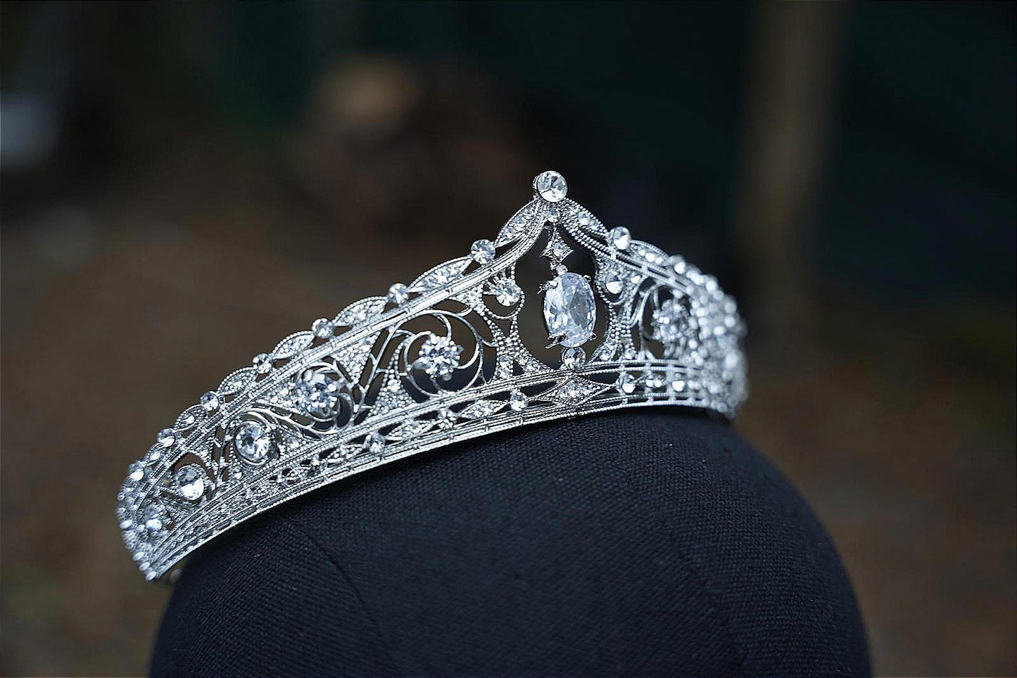 Oval Gem Vintage Silver Crystal Tiara Bridal Crown Birthday Wedding
