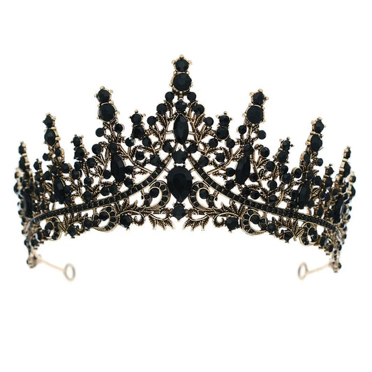 Vintage Baroque Tiara Goth Black Crown Evil Queen tall diadem bridal Halloween cosplay Wedding pageant royalty