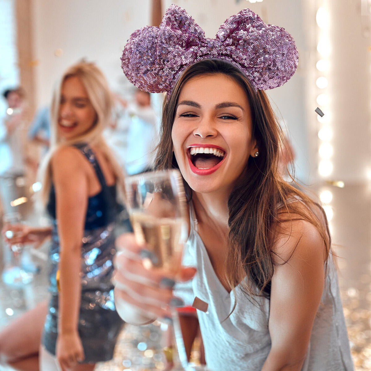 Pink Lavender Minnie Mouse Ears Headband Sequins Bow