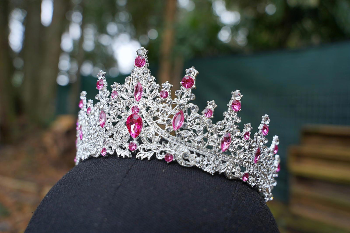 Icy Pink Crystal Silver Crown Tiara, Princess Tiara, Wedding Headband Bridal