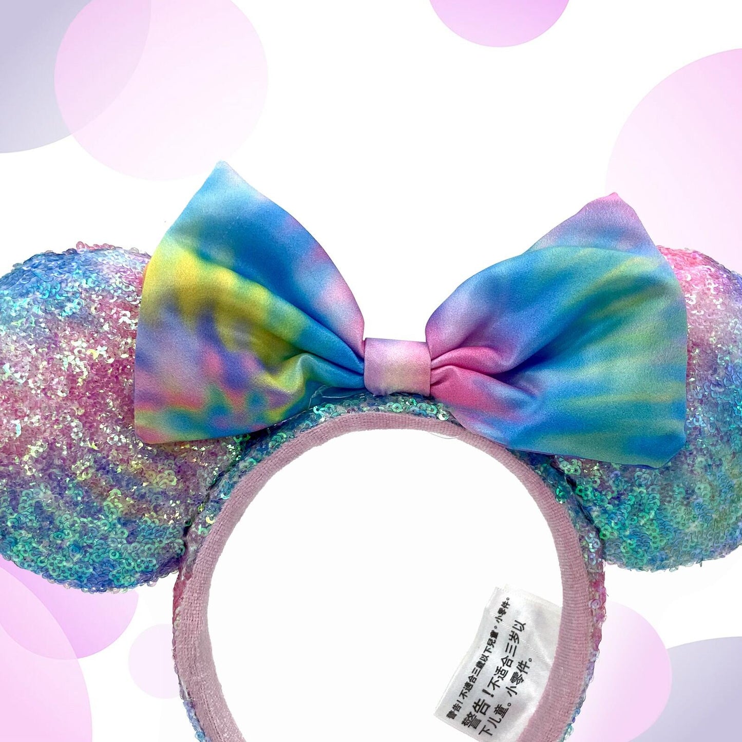 Disney Parks Tie Dye Pastel Ears Headband Pink Blue Gradient Sequin Bow