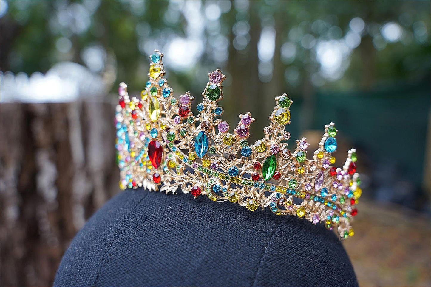 Gold Multicolor Crystal Tiara Bridal Crown Birthday Wedding Gift Diadem prom