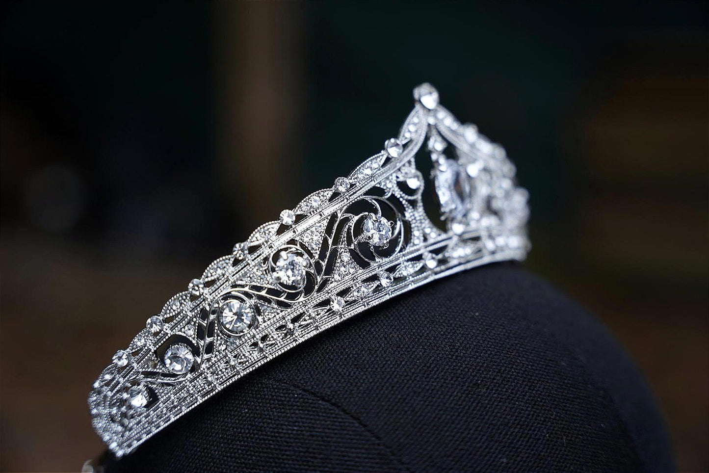 Oval Gem Vintage Silver Crystal Tiara Bridal Crown Birthday Wedding