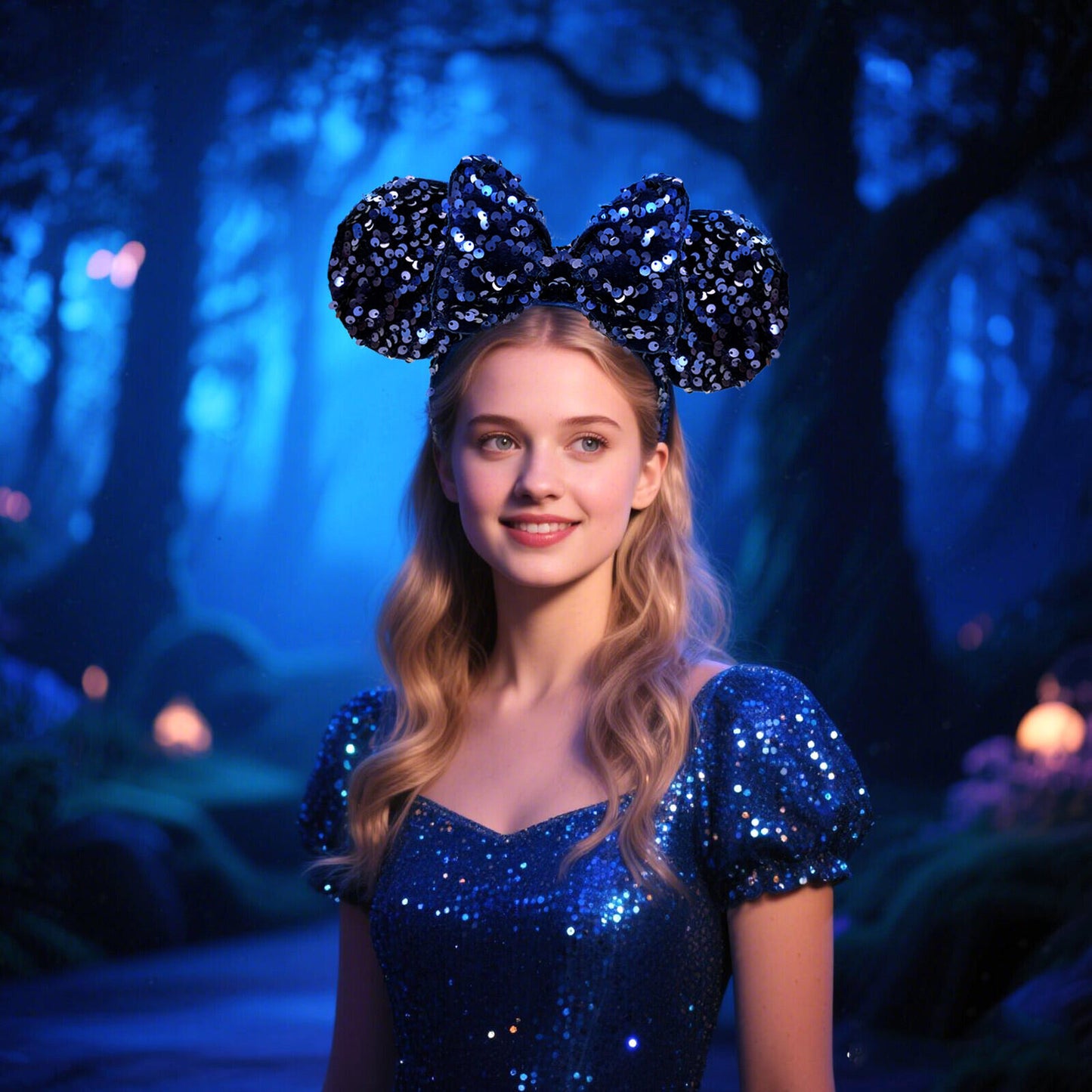 Dark Navy Blue Sequin Minnie Ears Mouse