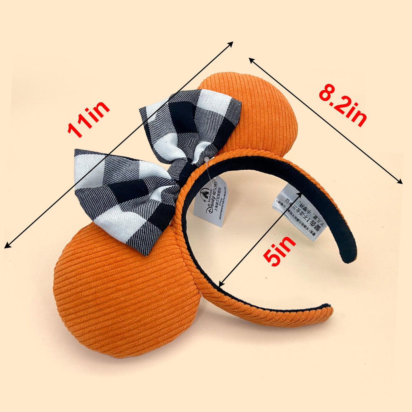 Autumn Disney Orange Corduroy Minnie Mouse Ears Headband with Black and White