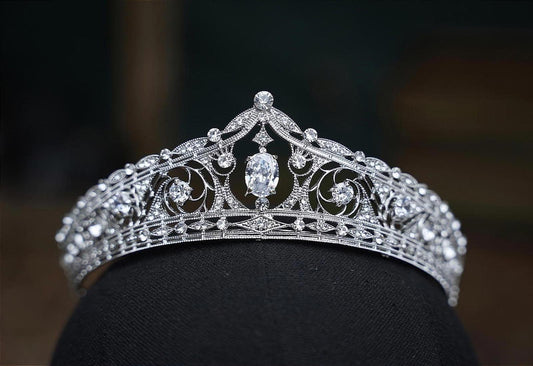 Oval Gem Vintage Silver Crystal Tiara Bridal Crown Birthday Wedding