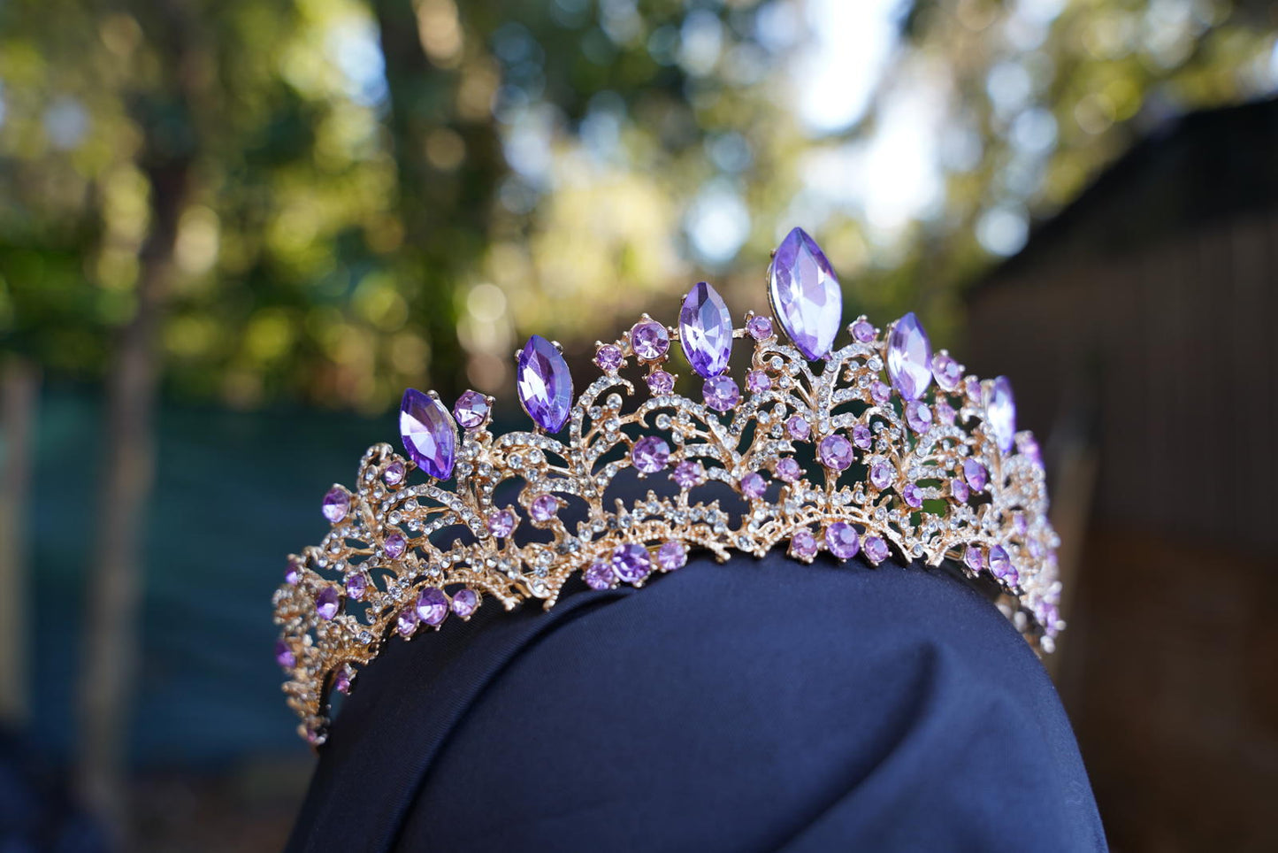 Gold Purple Crystal Tiara Bridal Gold Crown Birthday Wedding Gift Diadem Vintage