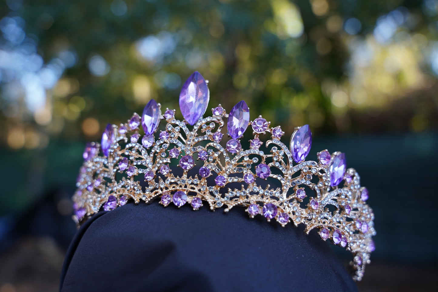 Gold Purple Crystal Tiara Bridal Gold Crown Birthday Wedding Gift Diadem Vintage