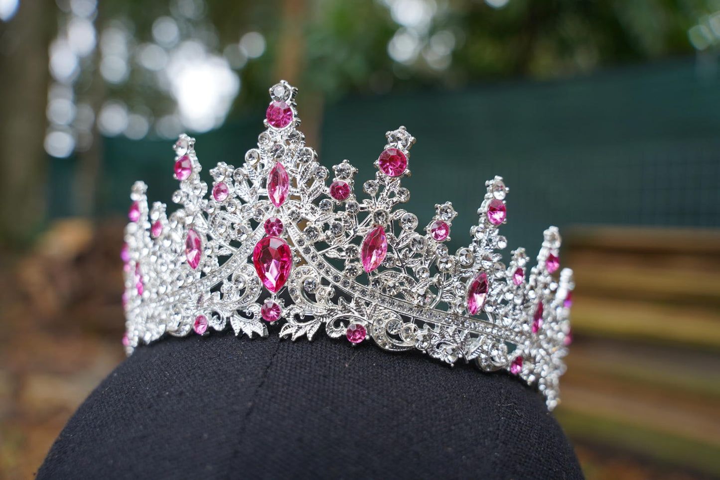 Icy Pink Crystal Silver Crown Tiara, Princess Tiara, Wedding Headband Bridal