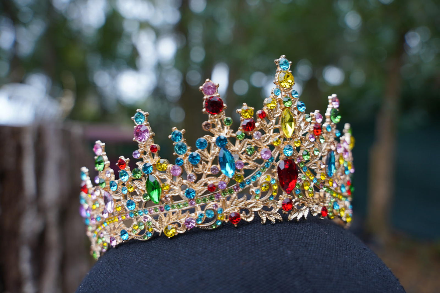 Gold Multicolor Crystal Tiara Bridal Crown Birthday Wedding Gift Diadem prom