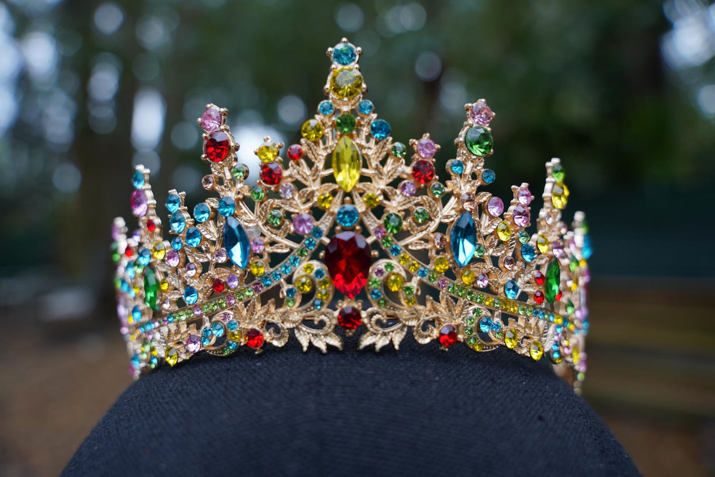 Gold Multicolor Crystal Tiara Bridal Crown Birthday Wedding Gift Diadem prom