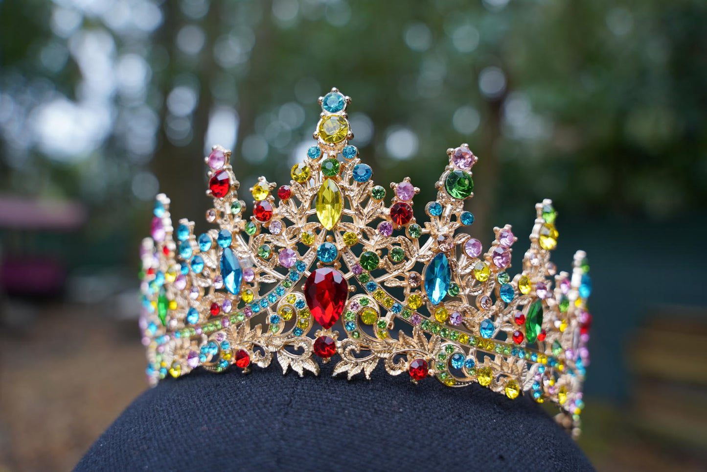 Gold Multicolor Crystal Tiara Bridal Crown Birthday Wedding Gift Diadem prom