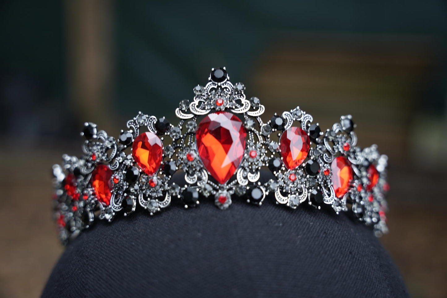 OOAK Vintage Silver Red Crystal Tiara Bridal Crown Birthday Wedding Gift Diadem