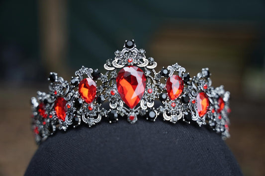 OOAK Vintage Silver Red Crystal Tiara Bridal Crown Birthday Wedding Gift Diadem