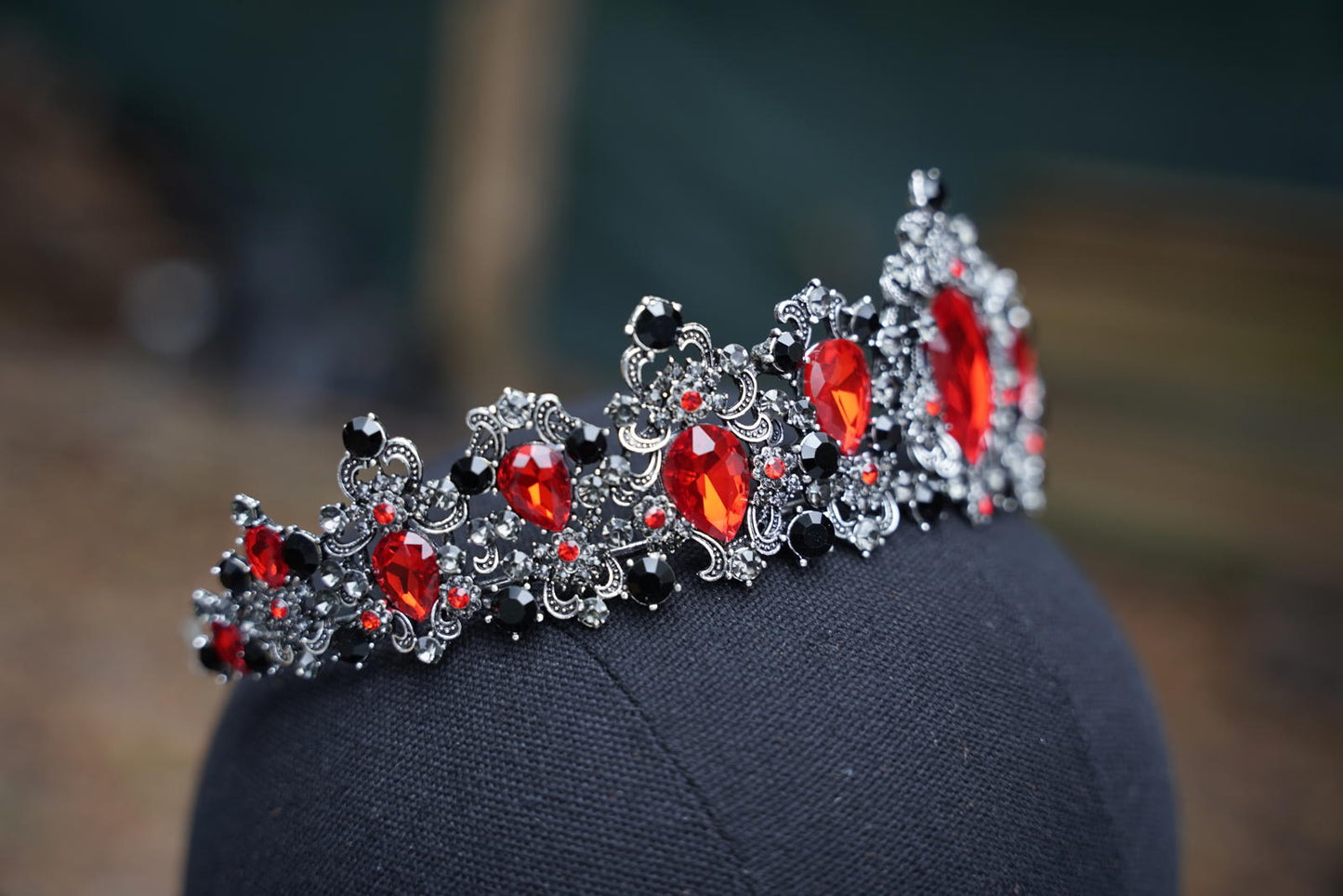 OOAK Vintage Silver Red Crystal Tiara Bridal Crown Birthday Wedding Gift Diadem