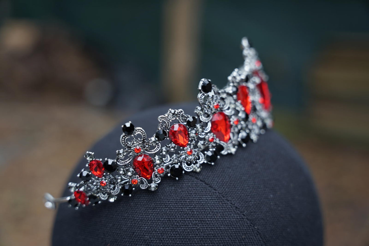 OOAK Vintage Silver Red Crystal Tiara Bridal Crown Birthday Wedding Gift Diadem