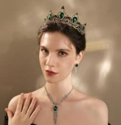 Vintage Baroque Crown Emerald Green Princess Tiara Dark Goth Evil Queen headdress jewelry 