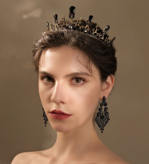 Vintage Baroque Princess Tiara Dark Goth Black Evil Queen  headdress jewelry 