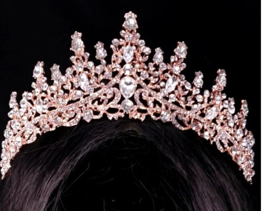 Rose Gold Tiara Crown Detailed Crystal pink peach Princess Queen headdress 