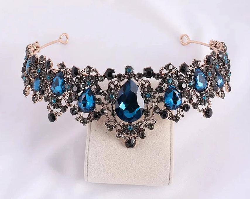 Ocean Blue Dark Tiara vintage baroque crown royal pageant prom birthday bridal