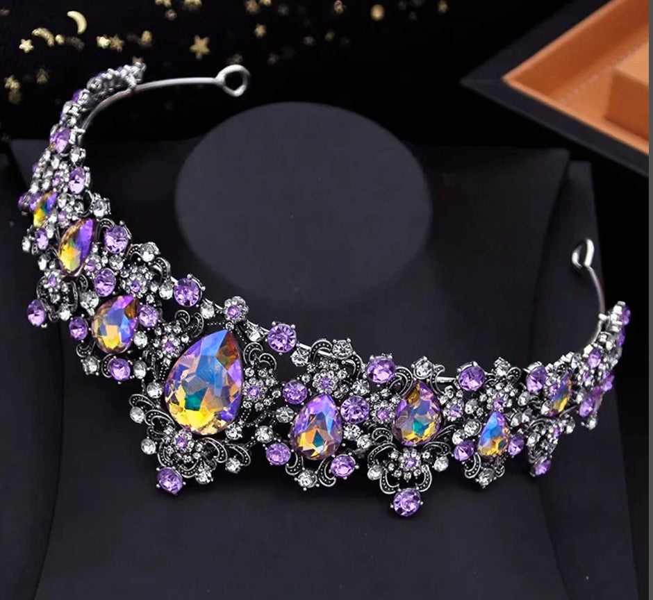 Vintage Silver Crystal Purple Princess Crowns  headdress jewelry 