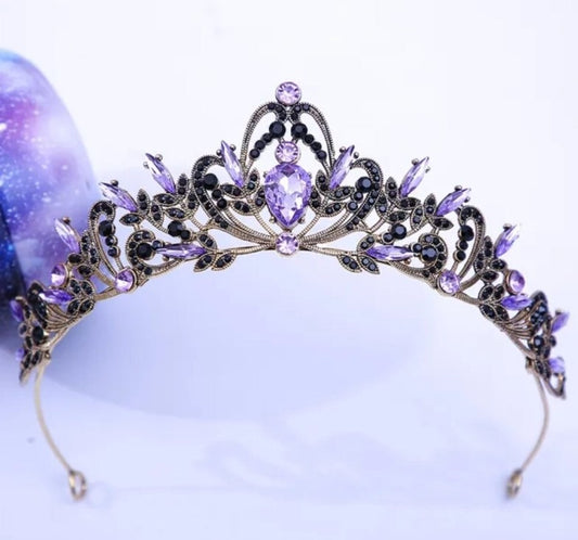 Goth Gold Purple Black Princess Tiara Queen headdress jewelry 