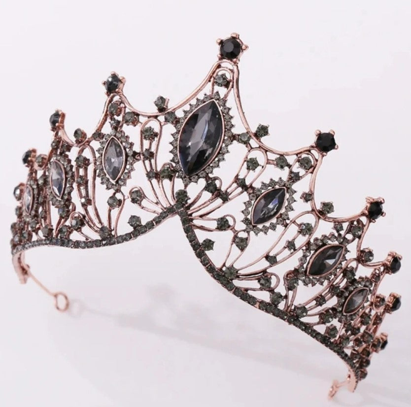 Vintage Baroque  Dark Princess Tiara Goth Black Evil Queen tall diadem  jewelry 
