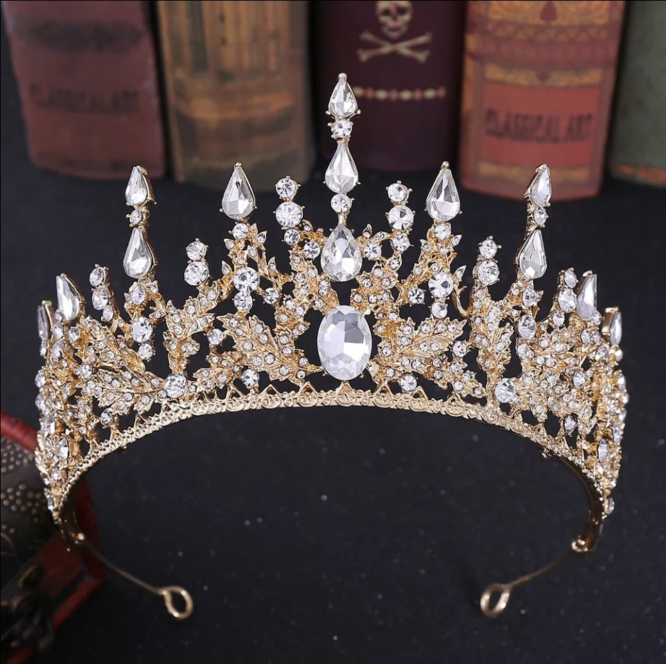 Spiky Gold Crystal Tiara Crown Detail Princess Queen headdress 