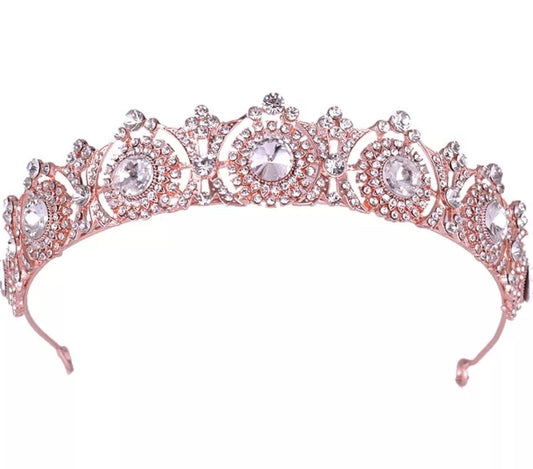 Rose Gold Tiara Crown Detailed Crystal pink Princess Queen headdress jewelry bridal Halloween cosplay diadem wedding