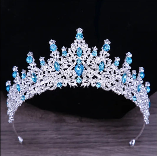 Aqua Blue Crystal Silver Tiara Crown Detail Princess Queen headdress jewelry 
