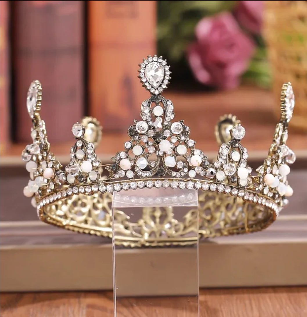 Vintage Baroque bronze Crown dark king Queen unisex gift bridal real metal cosplay diadem Wedding pageant goth men women unisex gold blue