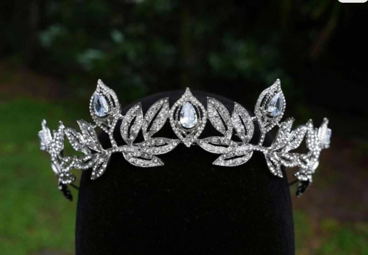 Vintage Silver Art Deco Tiara Bridal Crown Cool tone oval gems