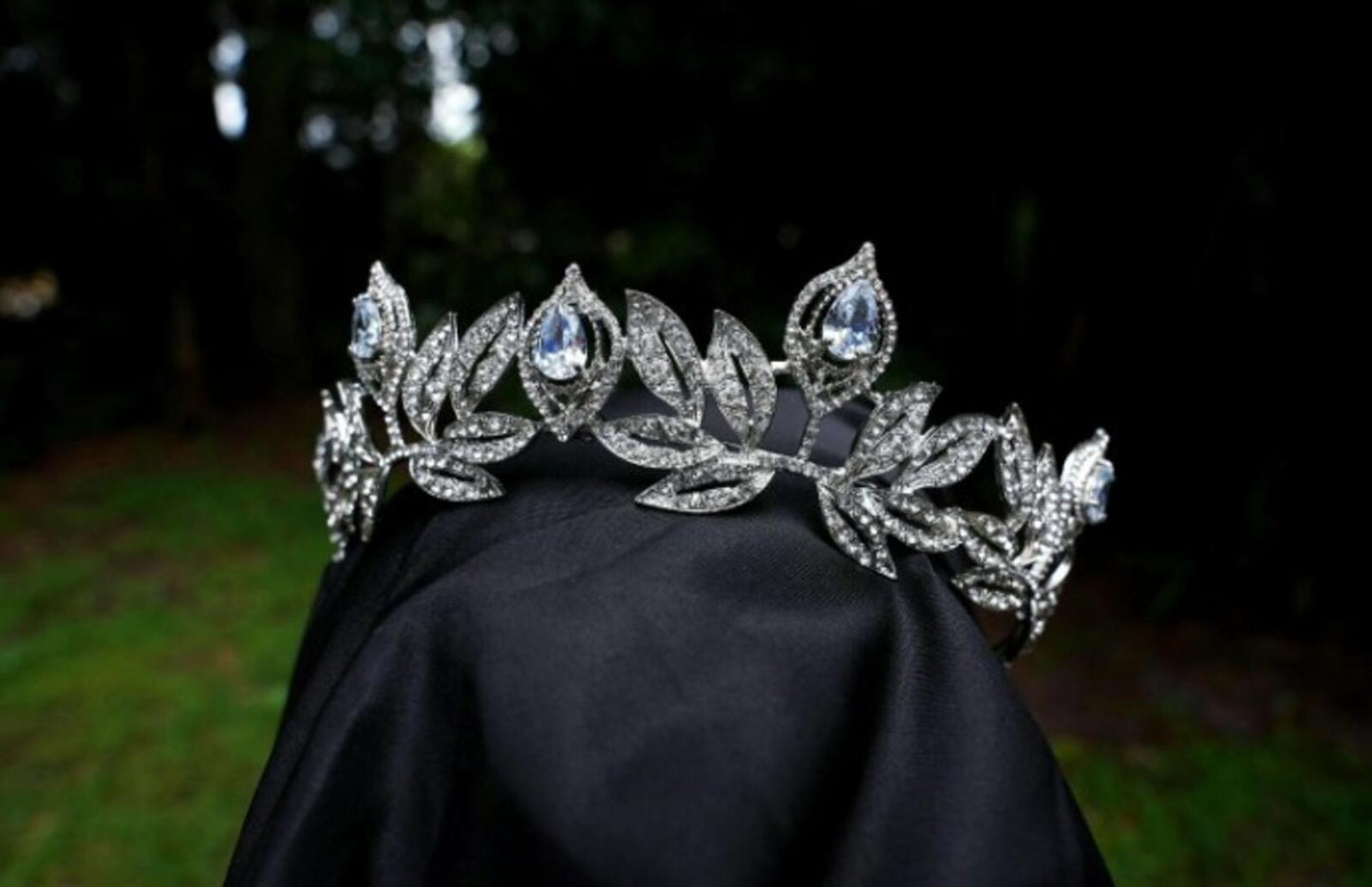 Vintage Silver Art Deco Tiara Bridal Crown Cool tone oval gems