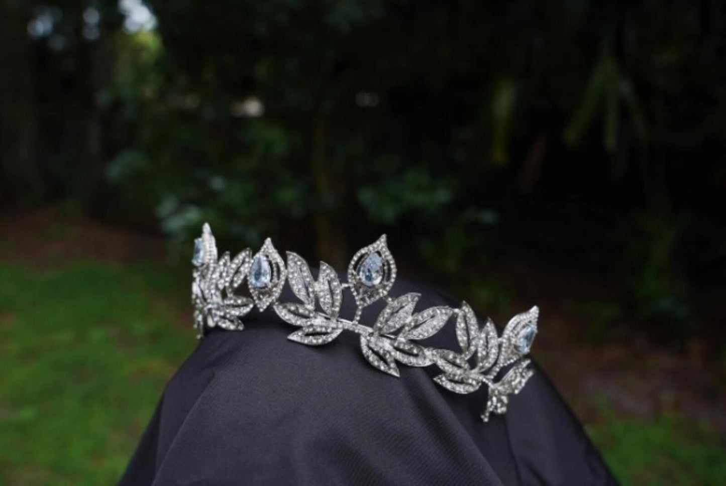 Vintage Silver Art Deco Tiara Bridal Crown Cool tone oval gems
