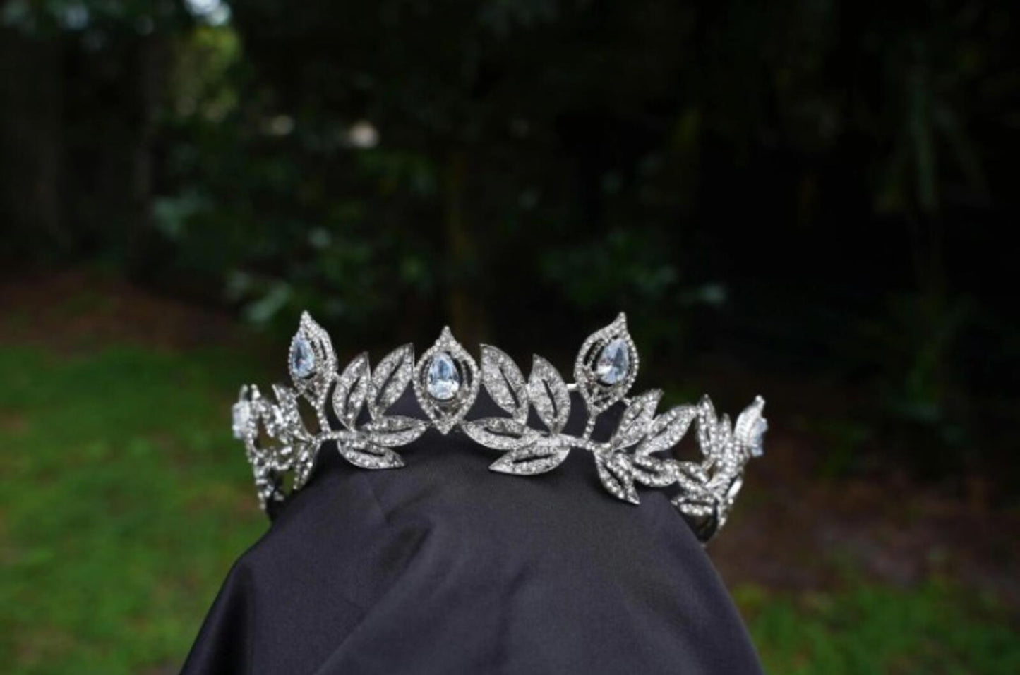 Vintage Silver Art Deco Tiara Bridal Crown Cool tone oval gems