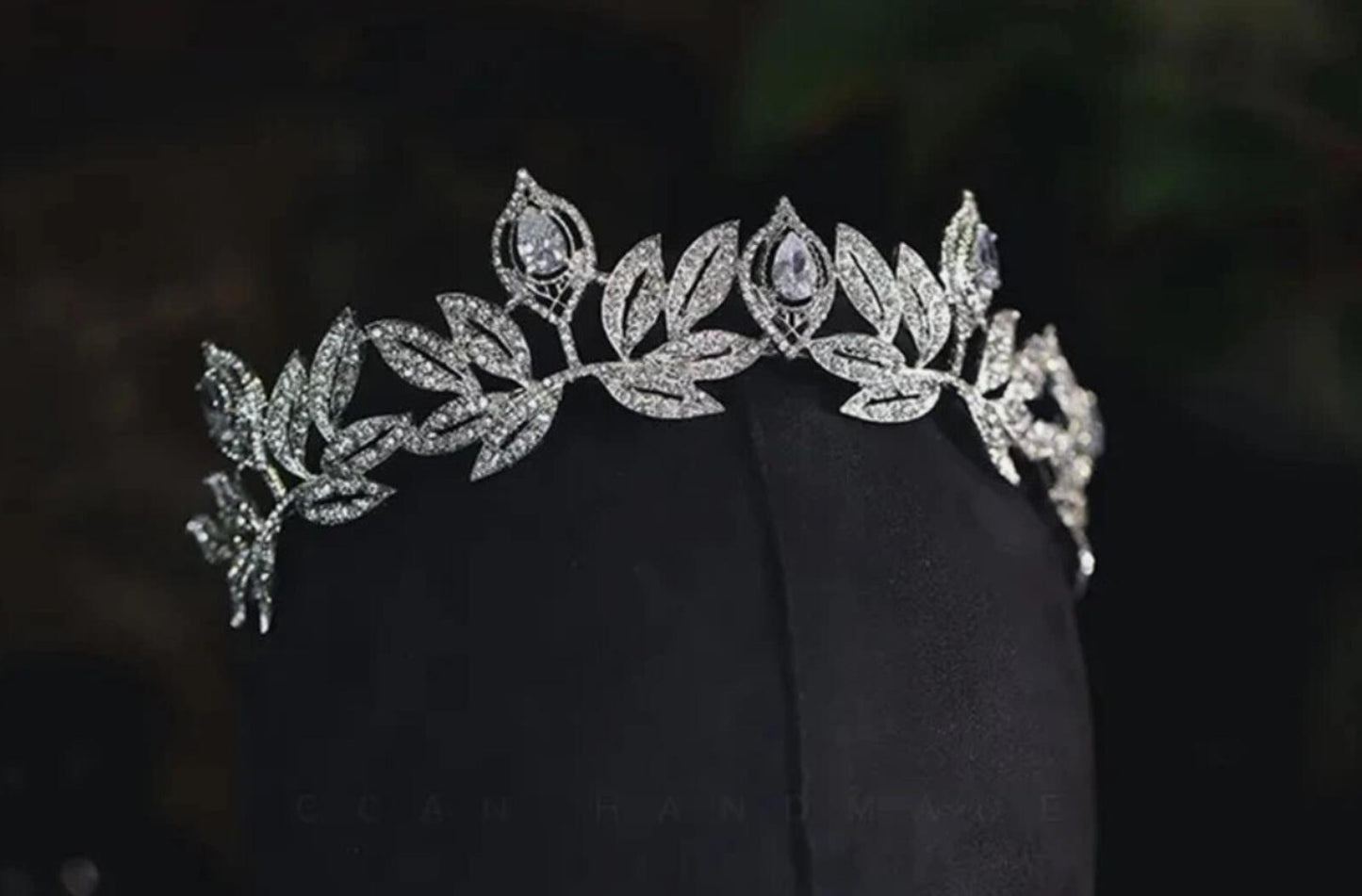 Vintage Silver Art Deco Tiara Bridal Crown Cool tone oval gems