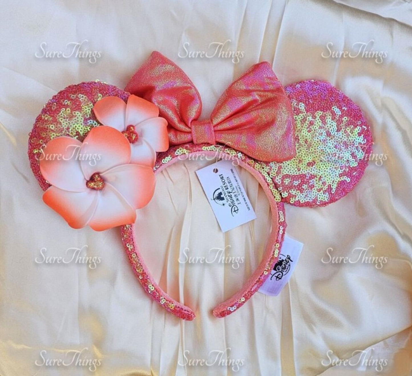 Unique Orange Aulani Flower Minnie Ears Sequin Headband Mickey Mouse