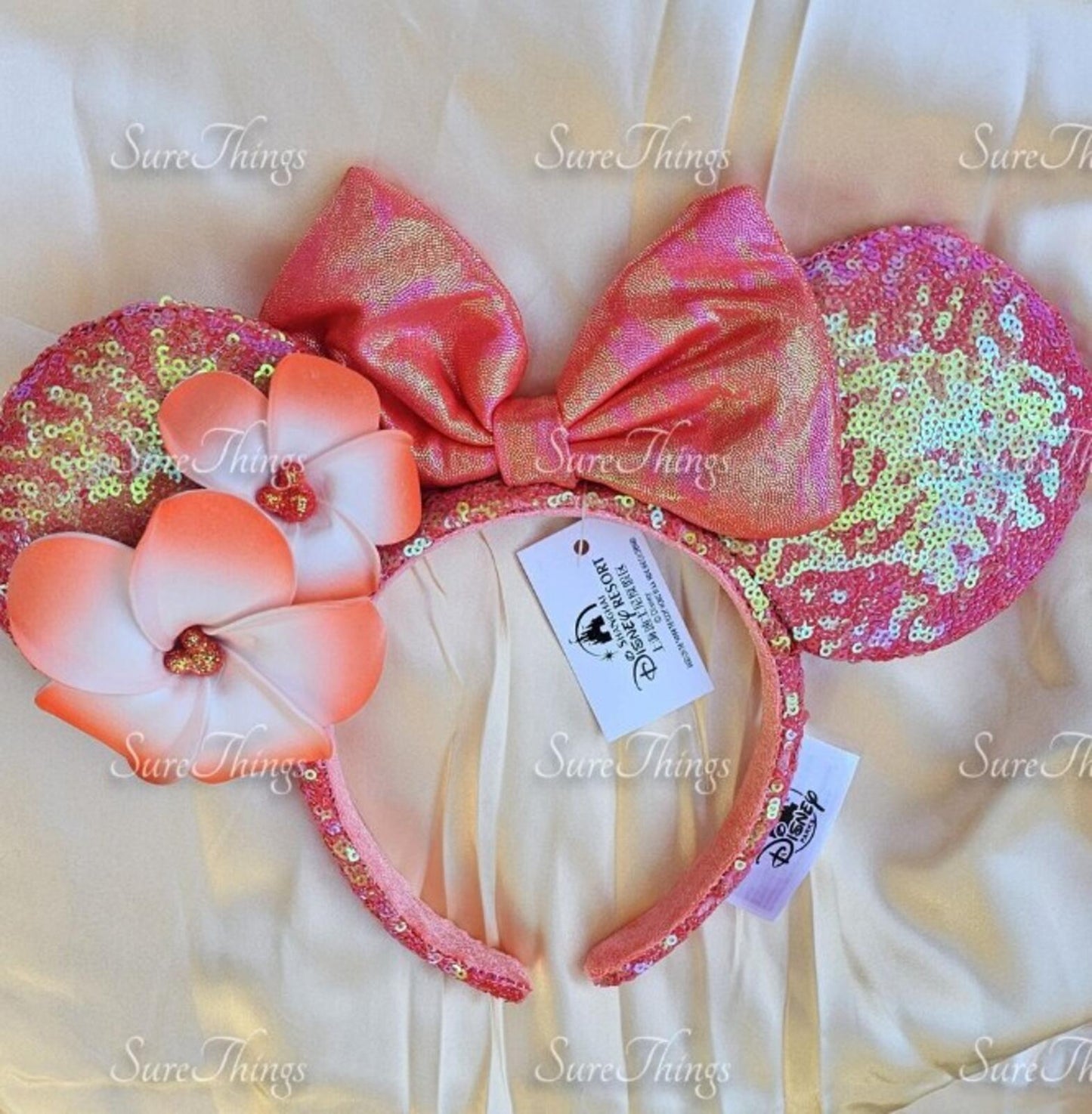 Unique Orange Aulani Flower Minnie Ears Sequin Headband Mickey Mouse